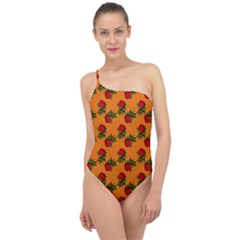 Red Roses Orange Classic One Shoulder Swimsuit