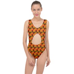 Red Roses Orange Center Cut Out Swimsuit