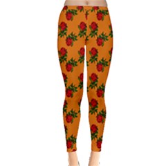 Red Roses Orange Inside Out Leggings