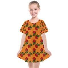 Red Roses Orange Kids  Smock Dress