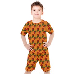 Red Roses Orange Kids  Tee and Shorts Set