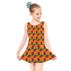 Red Roses Orange Kids  Skater Dress Swimsuit