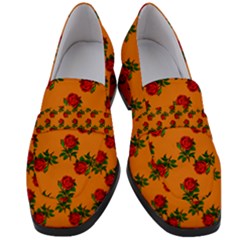 Red Roses Orange Women s Chunky Heel Loafers