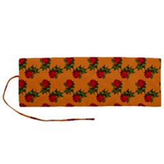 Red Roses Orange Roll Up Canvas Pencil Holder (M)