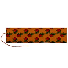 Red Roses Orange Roll Up Canvas Pencil Holder (L)