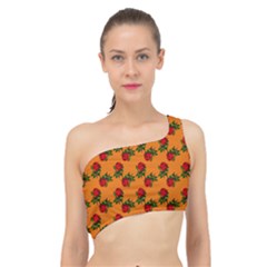 Red Roses Orange Spliced Up Bikini Top 