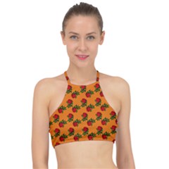 Red Roses Orange Racer Front Bikini Top