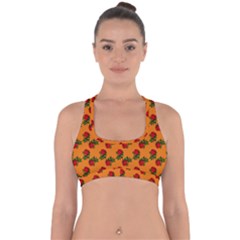 Red Roses Orange Cross Back Hipster Bikini Top 