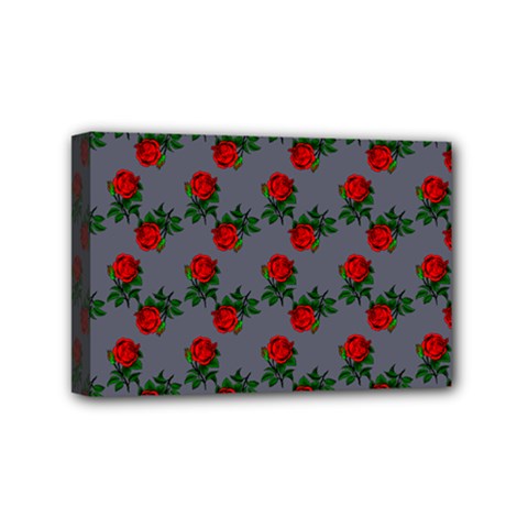 Red Roses Grey Mini Canvas 6  X 4  (stretched)