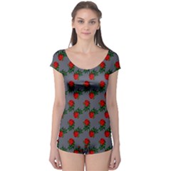 Red Roses Grey Boyleg Leotard 