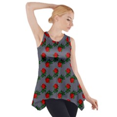 Red Roses Grey Side Drop Tank Tunic