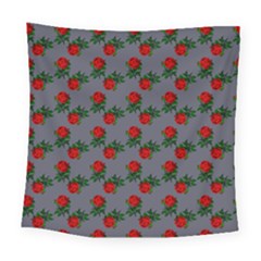 Red Roses Grey Square Tapestry (large)