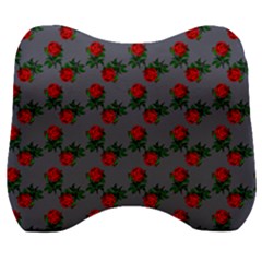 Red Roses Grey Velour Head Support Cushion by snowwhitegirl