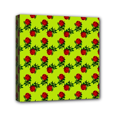 Red Roses Lime Green Mini Canvas 6  X 6  (stretched) by snowwhitegirl