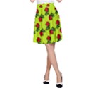 Red Roses Lime Green A-Line Skirt View1