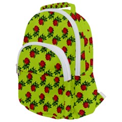 Red Roses Lime Green Rounded Multi Pocket Backpack by snowwhitegirl