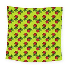 Red Roses Lime Green Square Tapestry (large)