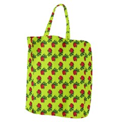 Red Roses Lime Green Giant Grocery Tote by snowwhitegirl