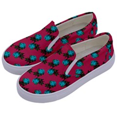 Blue Roses Pink Kids  Canvas Slip Ons by snowwhitegirl