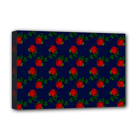 Red Roses Dark Blue Deluxe Canvas 18  X 12  (stretched) by snowwhitegirl