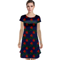 Red Roses Dark Blue Cap Sleeve Nightdress