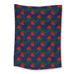 Red Roses Dark Blue Medium Tapestry by snowwhitegirl