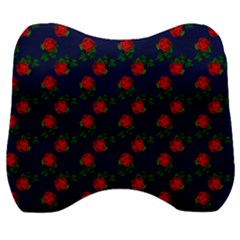 Red Roses Dark Blue Velour Head Support Cushion by snowwhitegirl