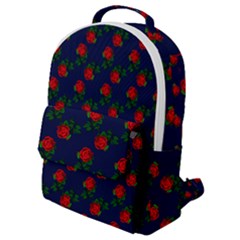 Red Roses Dark Blue Flap Pocket Backpack (small) by snowwhitegirl