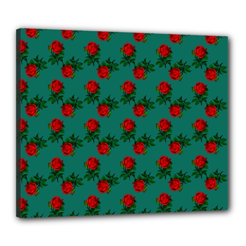 Red Roses Teal Green Canvas 24  X 20  (stretched)