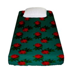 Red Roses Teal Green Fitted Sheet (single Size) by snowwhitegirl