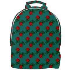 Red Roses Teal Green Mini Full Print Backpack by snowwhitegirl