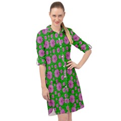 Bloom In Peace And Love Long Sleeve Mini Shirt Dress by pepitasart