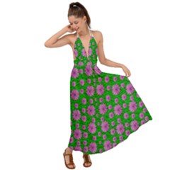 Bloom In Peace And Love Backless Maxi Beach Dress by pepitasart