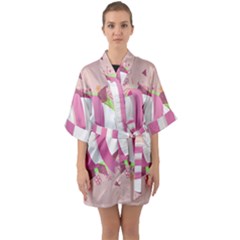 Easter Egg Colorful Spring Color Half Sleeve Satin Kimono  by Simbadda