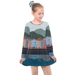 Traveling Travel Tourism Vacation Kids  Long Sleeve Dress by Simbadda