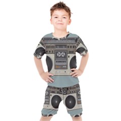 Radio Cassette Speaker Sound Audio Kids  Tee And Shorts Set by Simbadda