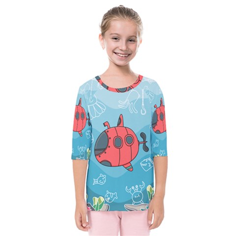 Dive Scuba Ocean Sea Water Fish Kids  Quarter Sleeve Raglan Tee by Simbadda