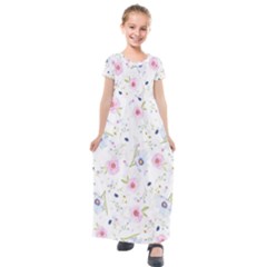 Floral Pattern Background Kids  Short Sleeve Maxi Dress by Simbadda