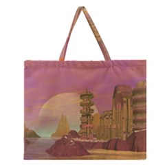 Planet Rocks City Base Fiction Zipper Large Tote Bag by Simbadda