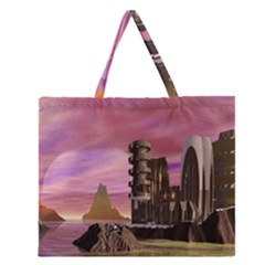 Planet Rocks City Base Fiction Zipper Large Tote Bag by Simbadda