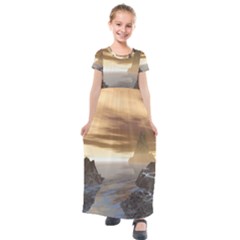 Planet Moon Rocks City Fiction Kids  Short Sleeve Maxi Dress by Simbadda