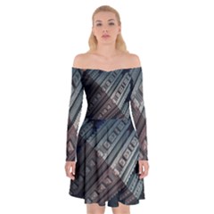 Fractals 3d Graphics Shapes Off Shoulder Skater Dress by Simbadda