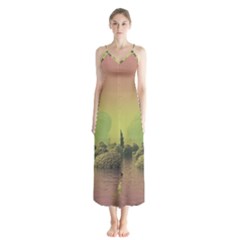 Planet Water Sea Landscape Space Button Up Chiffon Maxi Dress by Simbadda