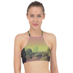 Planet Water Sea Landscape Space Racer Front Bikini Top by Simbadda