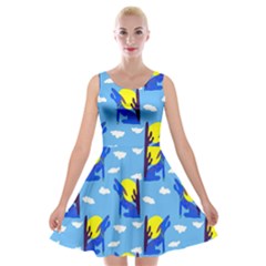 Blue Coyote Pattern Velvet Skater Dress by bloomingvinedesign