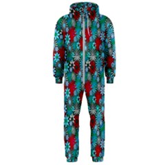 Red And Blue Green Floral Pattern Hooded Jumpsuit (men)  by bloomingvinedesign