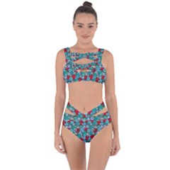 Red And Blue Green Floral Pattern Bandaged Up Bikini Set  by bloomingvinedesign