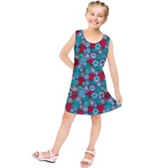 Red And Blue Green Floral Pattern Kids  Tunic Dress by bloomingvinedesign