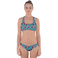 Red And Blue Green Floral Pattern Cross Back Hipster Bikini Set by bloomingvinedesign