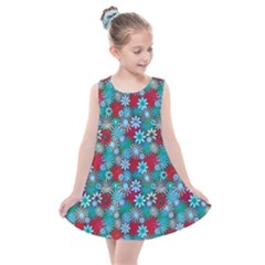 Red And Blue Green Floral Pattern Kids  Summer Dress by bloomingvinedesign